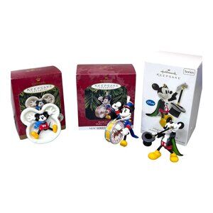 Disney Lot Hallmark Keepsake Mickey Mouse Christmas Ornament Band Magic Set Of 3